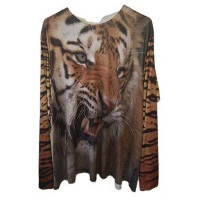 Mens 2X Nature Shirt Tiger Art To Wear White Brown Orange